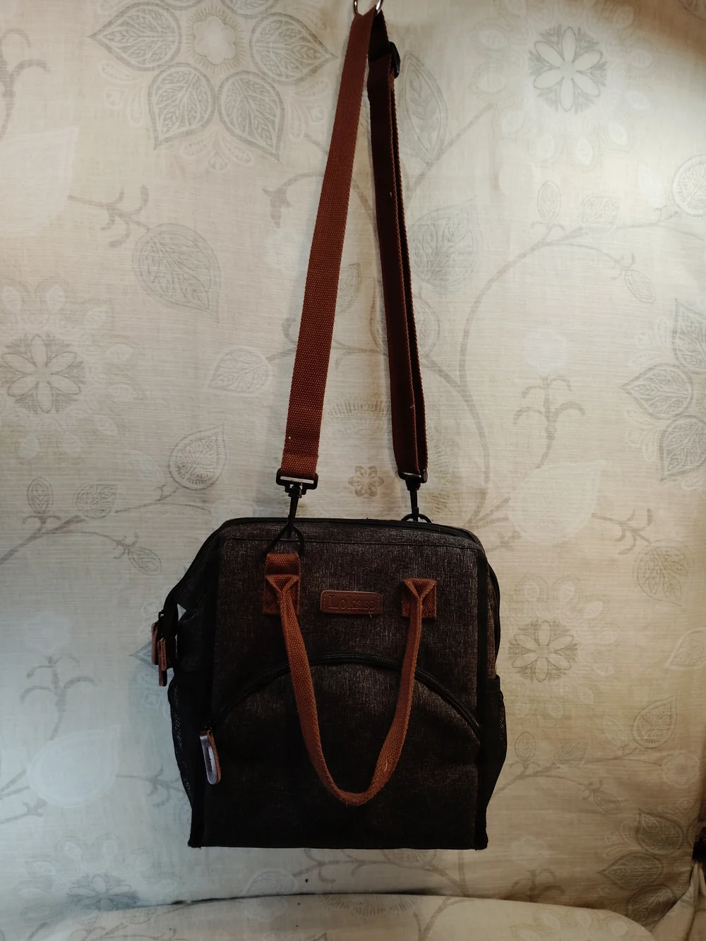 Lokass Canvas Insulated Lunch/ Food Tote Bag in Charcoal with Brown Accents